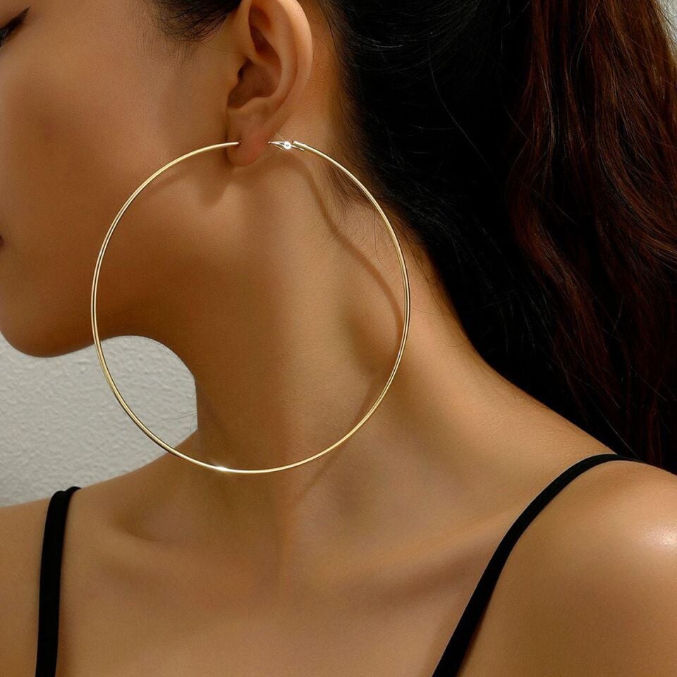 Çelik Gold Halka Küpe 9cm // KÜPE-2917